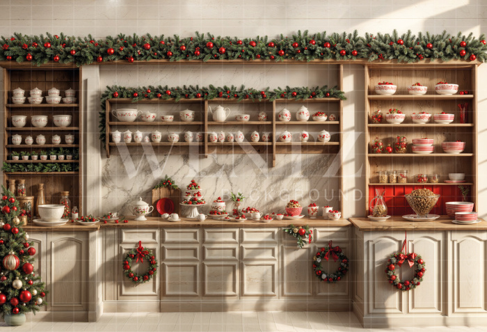 Fabric Photography Background Christmas Kitchen / Backdrop 6287