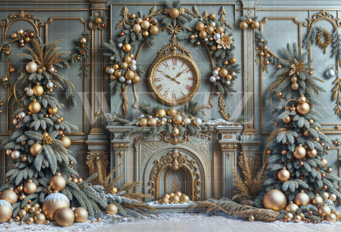 Fabric Photography Background Christmas Fireplace / Backdrop 6286