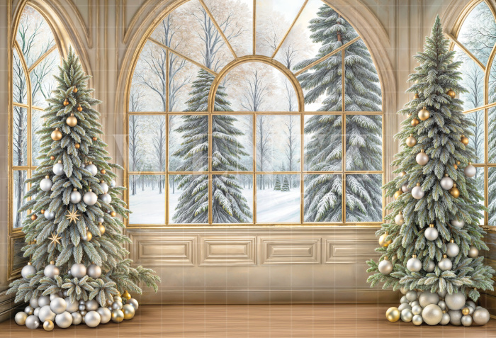 Fabric Photography Background Living Room with Window Christmas / Backdrop 6310