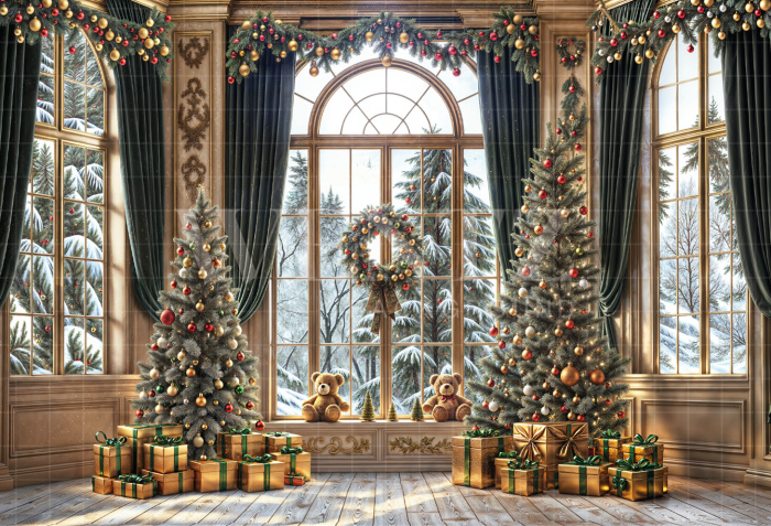 Fabric Photography Background Living Room with Window Christmas / Backdrop 6313