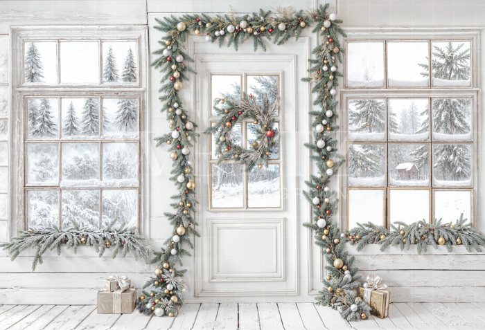 Fabric Photography Background Christmas Facade / Backdrop 6327