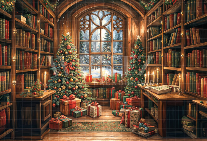 Fabric Photography Background Christmas Library / Backdrop 6401