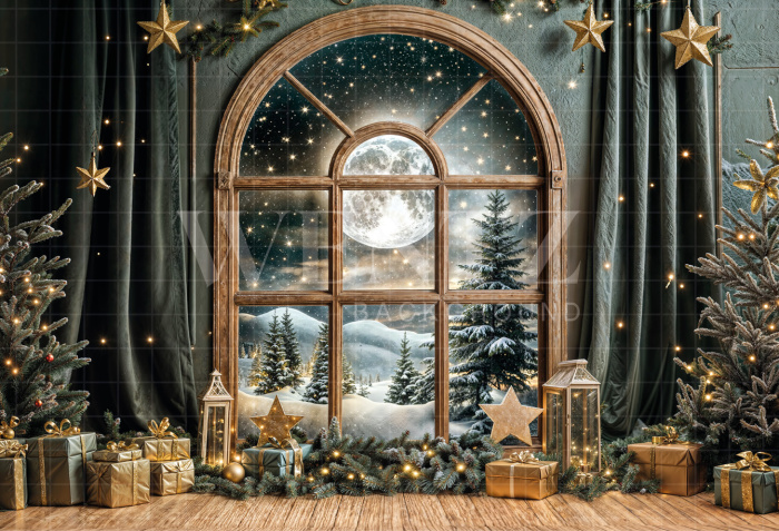 Fabric Photography Background Living Room with Window Christmas / Backdrop 6405