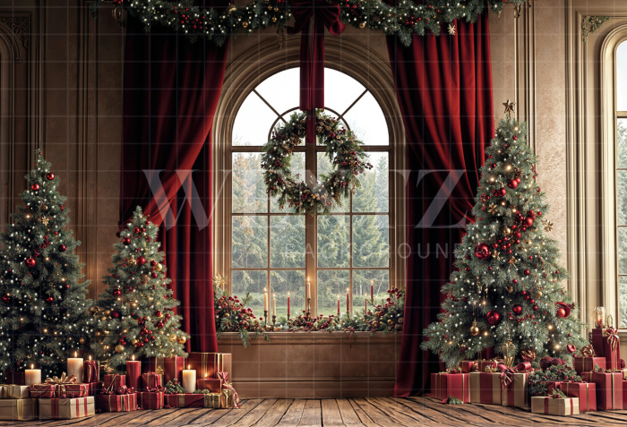 Fabric Photography Background Living Room with Window Christmas / Backdrop 6452