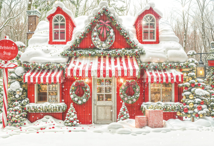 Fabric Photography Background Christmas House / Backdrop 6465