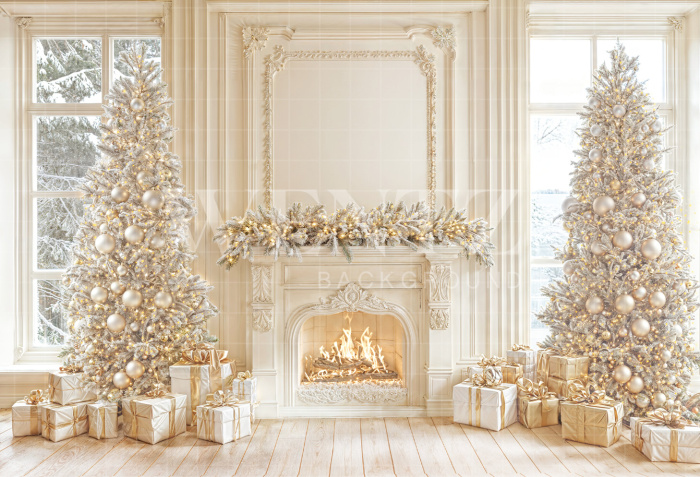 Fabric Photography Background Christmas Fireplace / Backdrop 6478