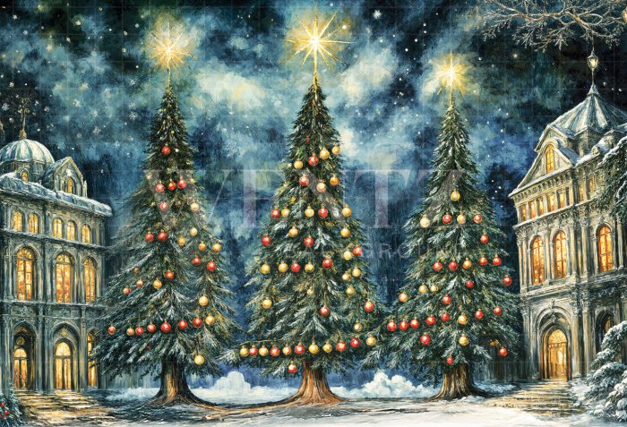 Fabric Photography Background Christmas Village / Backdrop 6491