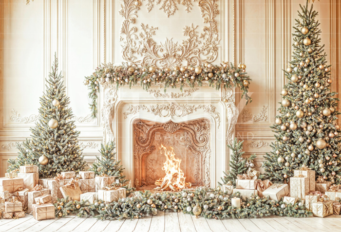 Fabric Photography Background Christmas Fireplace / Backdrop 6495