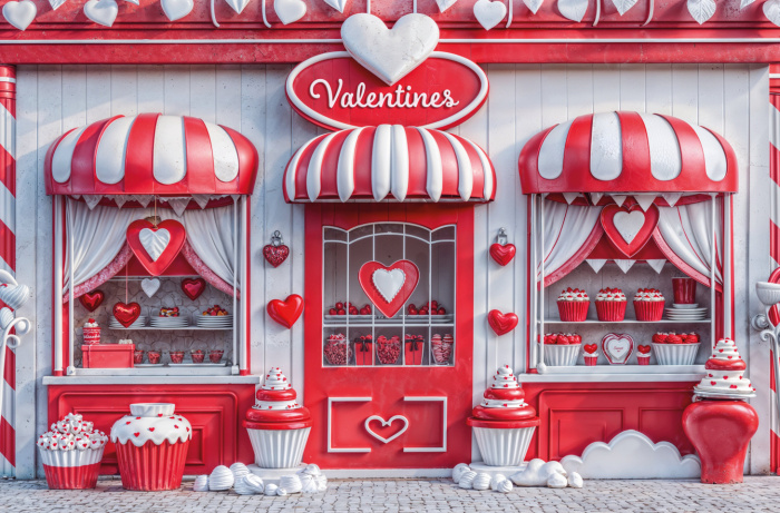 Fabric Photography Background Valentine's Day Sweet Shop / Backdrop 6066