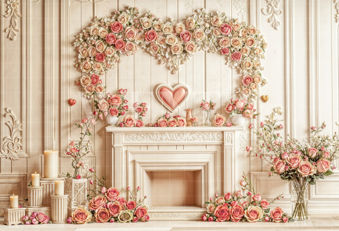 Fabric Photography Background Valentine's Day Fireplace / Backdrop 6642