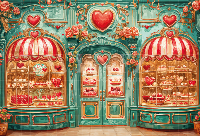 Fabric Photography Background Valentine's Day Sweet Shop / Backdrop 6644