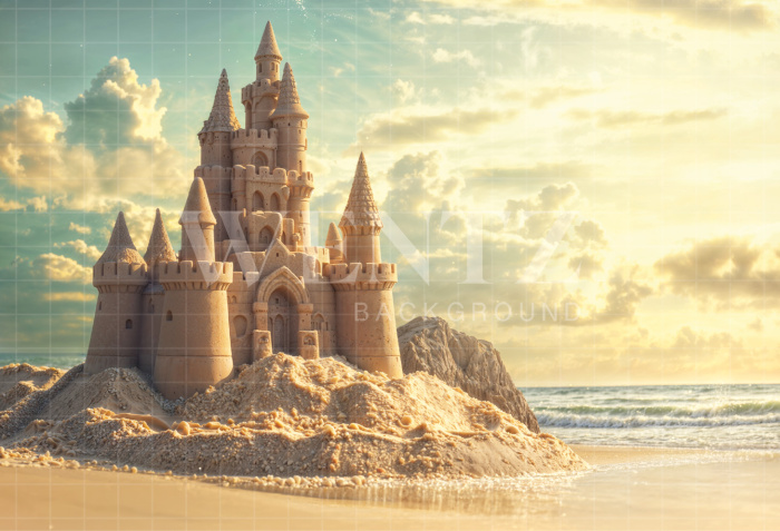 Photographic Background in Fabric Summer Sand Castle / Backdrop 6517