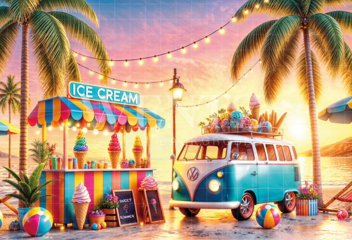 Photographic Background in Fabric Summer Ice Cream Stand / Backdrop 6523