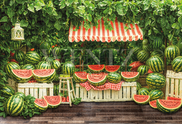 Photographic Background in Fabric  Summer Watermelon Stand / Backdrop 6529