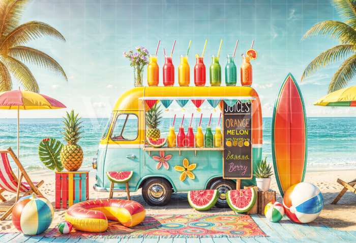 Photographic Background in Fabric Summer Juice Cart / Backdrop 6532