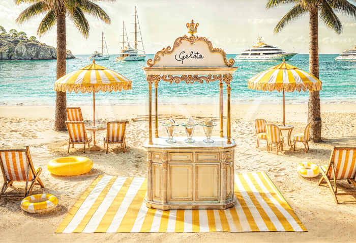 Photographic Background in Fabric Summer Ice Cream Stand / Backdrop 6540