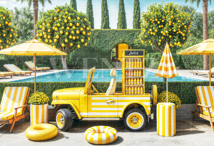 Photographic Background in Fabric Summer Juice Cart / Backdrop 6538