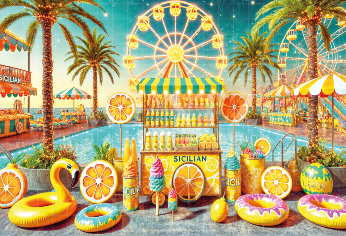 Photographic Background in Fabric Summer Juice Stand / Backdrop 6545