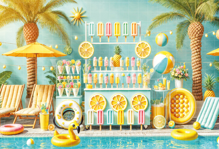 Photographic Background in Fabric Summer Ice Cream Stand / Backdrop 6550