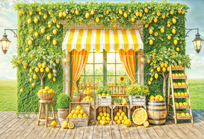 Photographic Background in Fabric Summer Lemon Stand / Backdrop 6559