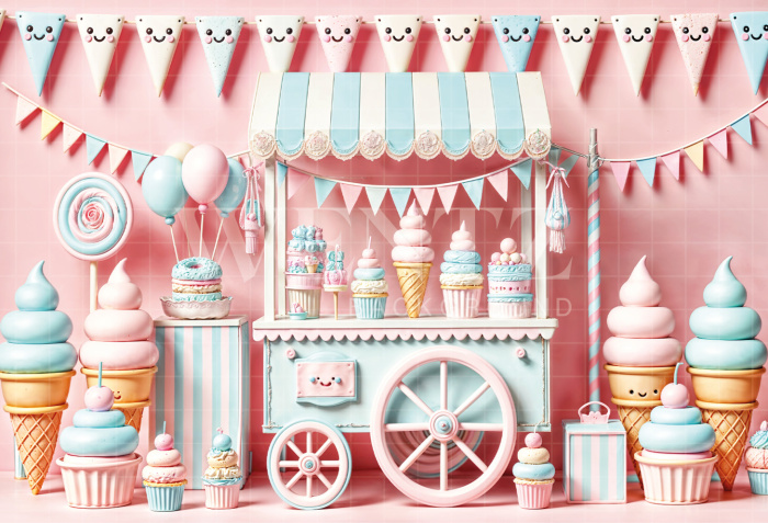 Photographic Background in Fabric Summer Ice Cream Cart / Backdrop 6561