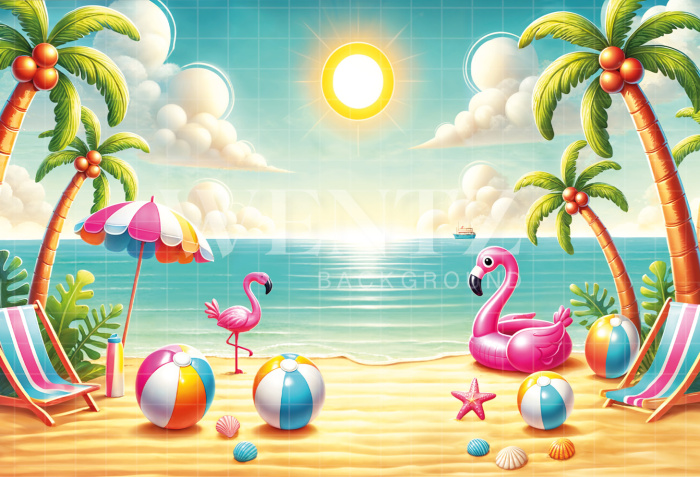 Photographic Background in Fabric Summer Beach / Backdrop 6567