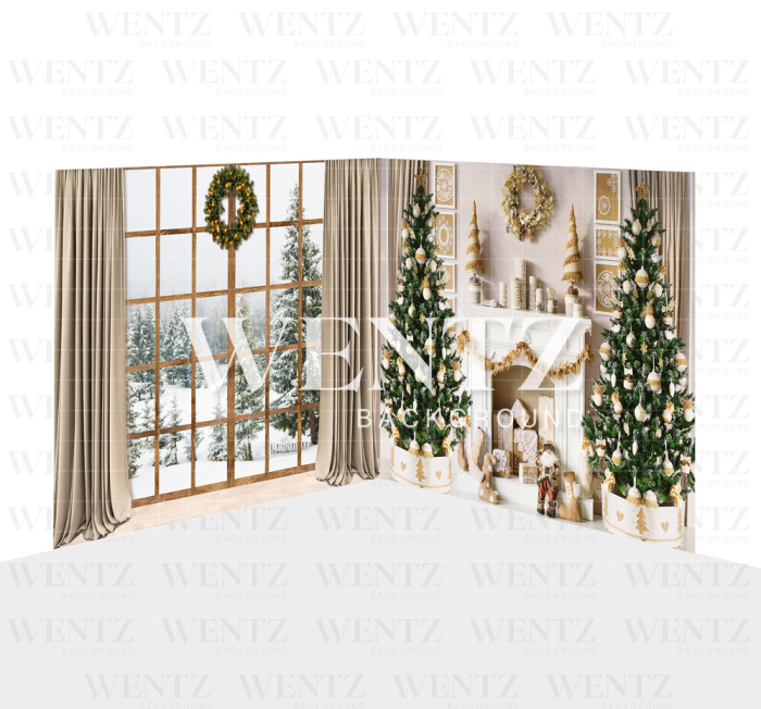 Photography Background in Fabric Christmas Living Room with Fireplace Set 2D / WTZ139