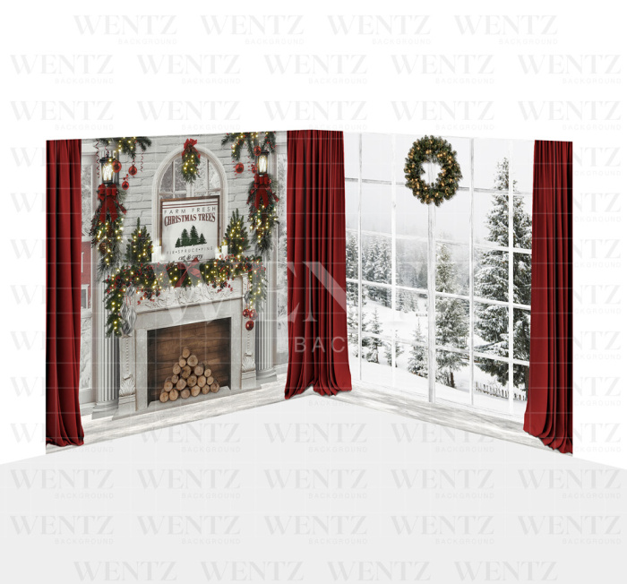 Photography Background in Fabric Christmas Living Room Set 2D / WTZ153