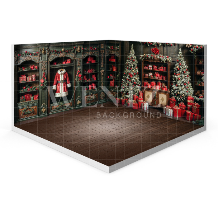 Fabric Photography Background Santa Claus Christmas House Set 3D / WTZ192