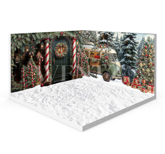 Fabric Photography Background Santa Claus Christmas House Set 3D / WTZ195