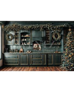 Photography Background in Fabric Christmas Kitchen 2024 / Backdrop 6268