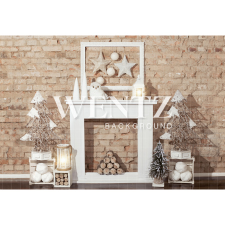 Fabric Photography Background Christmas Fireplace / Backdrop 1965