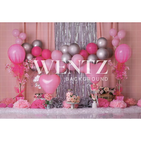 Fabric Photography Background Scenarios Pink and Silver Balloon / Backdrop 2076