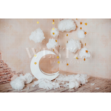 Fabric Photography Background Moon Stars and Clouds / Backdrop 2123