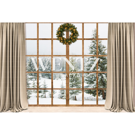 Fabric Photography Background Christmas Room with Door / Backdrop 2461