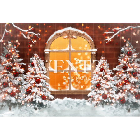 Fabric Photography Background Christmas Window / Backdrop 2467