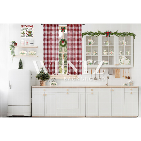 Fabric Photography Background Christmas Kitchen / Backdrop 2495