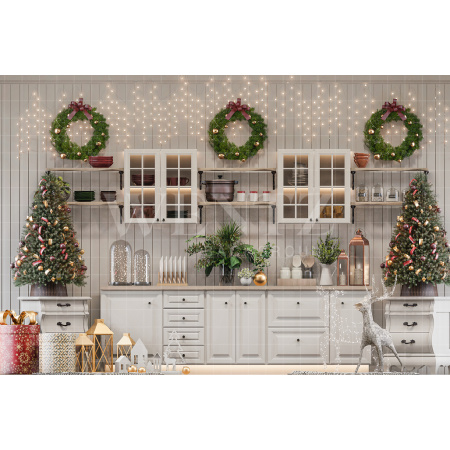 Fabric Photography Background Christmas Kitchen / Backdrop 2501