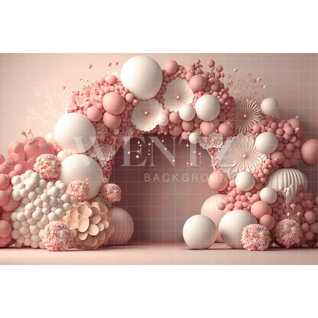 Fabric Photography Background Cake Smash Pink with Flowers / Backdrop 2646