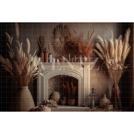 Fabric Photography Background Boho Room with Fireplace / Backdrop 2797