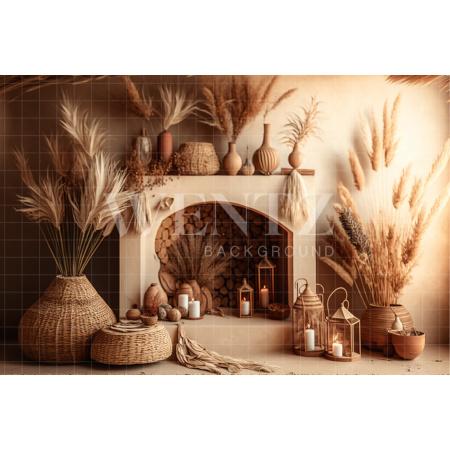 Fabric Photography Background Boho Room with Fireplace / Backdrop 2798