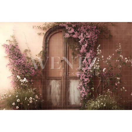 Fabric Photography Background Set Door and Flowers / Backdrop 2814