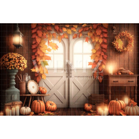 Fabric Photography Background Fall Scenery with Door / Backdrop 2925