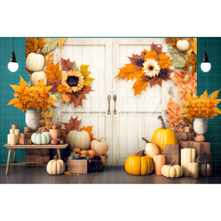 Fabric Photography Background Fall Scenery with Door / Backdrop 2928