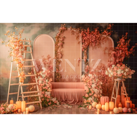 Fabric Photography Background Fall Scenery with Flowers / Backdrop 2939