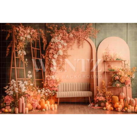 Fabric Photography Background Fall Scenery with Flowers / Backdrop 2940