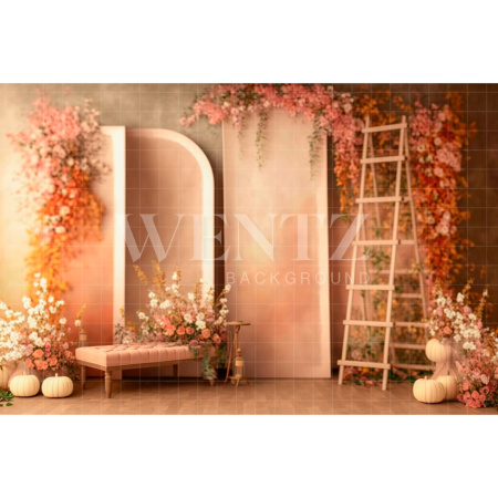 Fabric Photography Background Fall Scenery with Flowers / Backdrop 2941