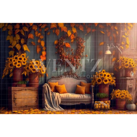 Fabric Photography Background Room with Sunflowers and Couch / Backdrop 2943