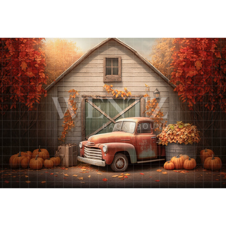 Fabric Photography Background Barn and Car / Backdrop 2946