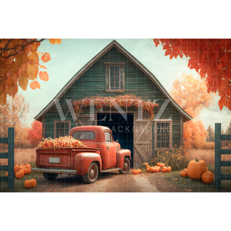 Fabric Photography Background Barn and Car / Backdrop 2947